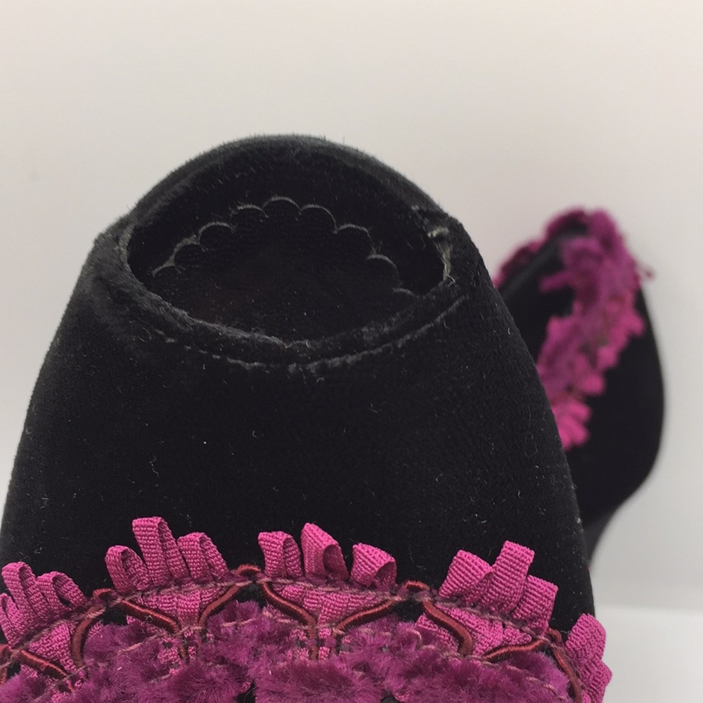 Rebeca Sanver Velvet Peep Toe Heels Black Purple Size 6 Formal - Picture 13 of 14